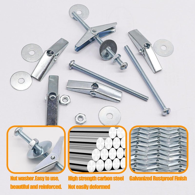 weideer 192Pcs Toggle Bolts 1/8" Heavy Duty Drywall Anchors and Screws Assortment Set Toggle Bolts and Wing Nut Kit with Nuts washers (48sets) - Image 3